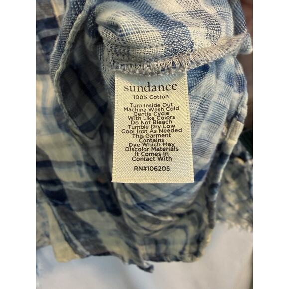 Sundance | Macey Plaid Shirt Women’s Cotton Raw Edge Bell Sleeves - Size Medium - Picture 3 of 5